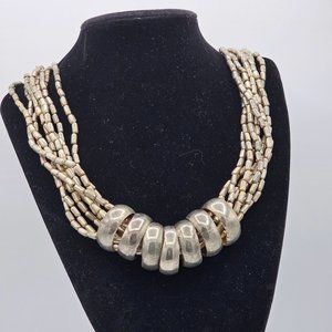 Chunky Metal Heishi Beaded Multi Strand Necklace Tribal Brutalist Vintage 26 in